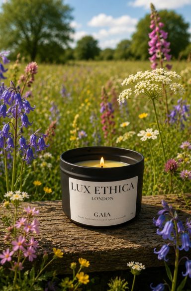 Gaia yellow scented candle in a black tin